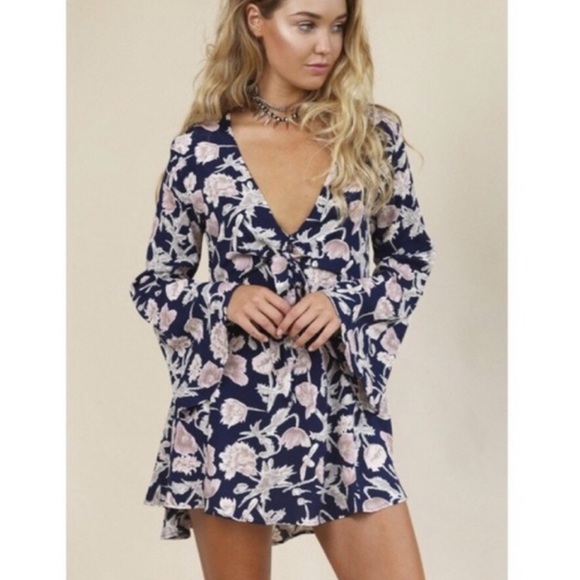 Flynn Skye Dresses & Skirts - Flynn Skye | London Floral Mini Dress Navy Poppy